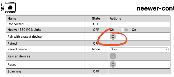 This circular button will pair the WIFI module with the closest Neewer light:right